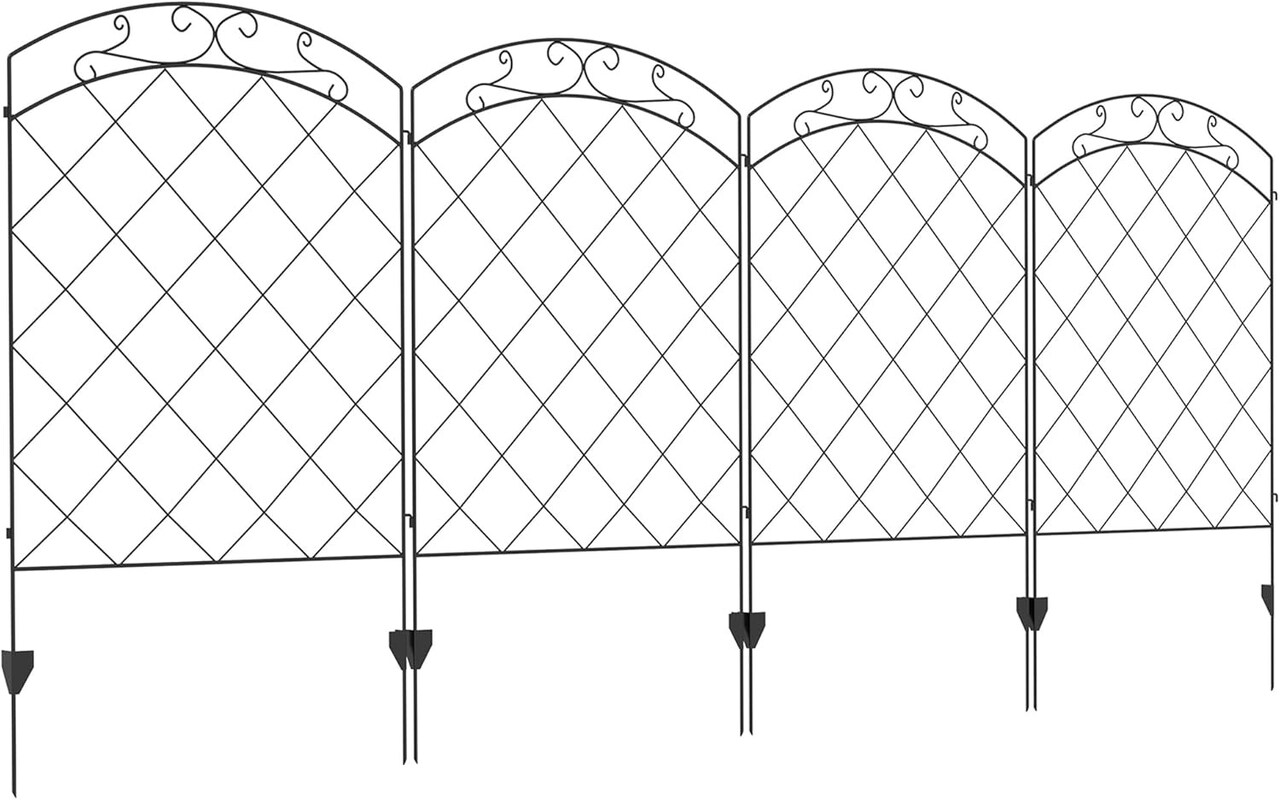 137in Powder-Coated Steel Garden Fence with Panels and Ground Stakes